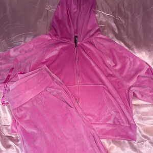 Victoria Secret Pink Velour Hoodie and Joggers Set